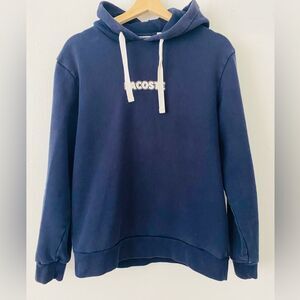Lacoste Navy Blue Hoodie Sweater Printed Logo on Sleeve size Medium